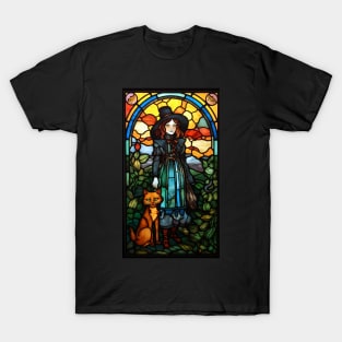 Stained Glass Style Lady With A Cat T-Shirt